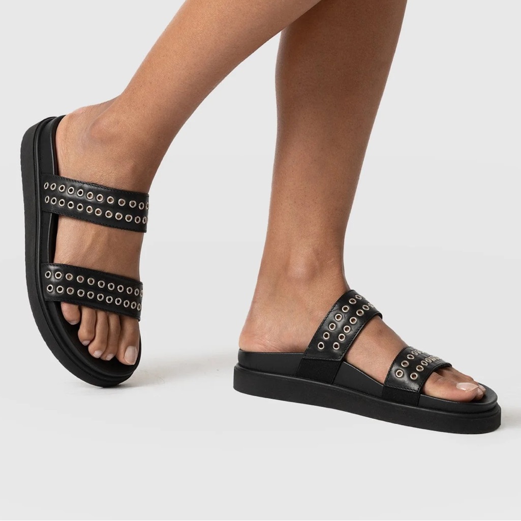 Saint + Sofia - Maddox Eyelet Slides - Black